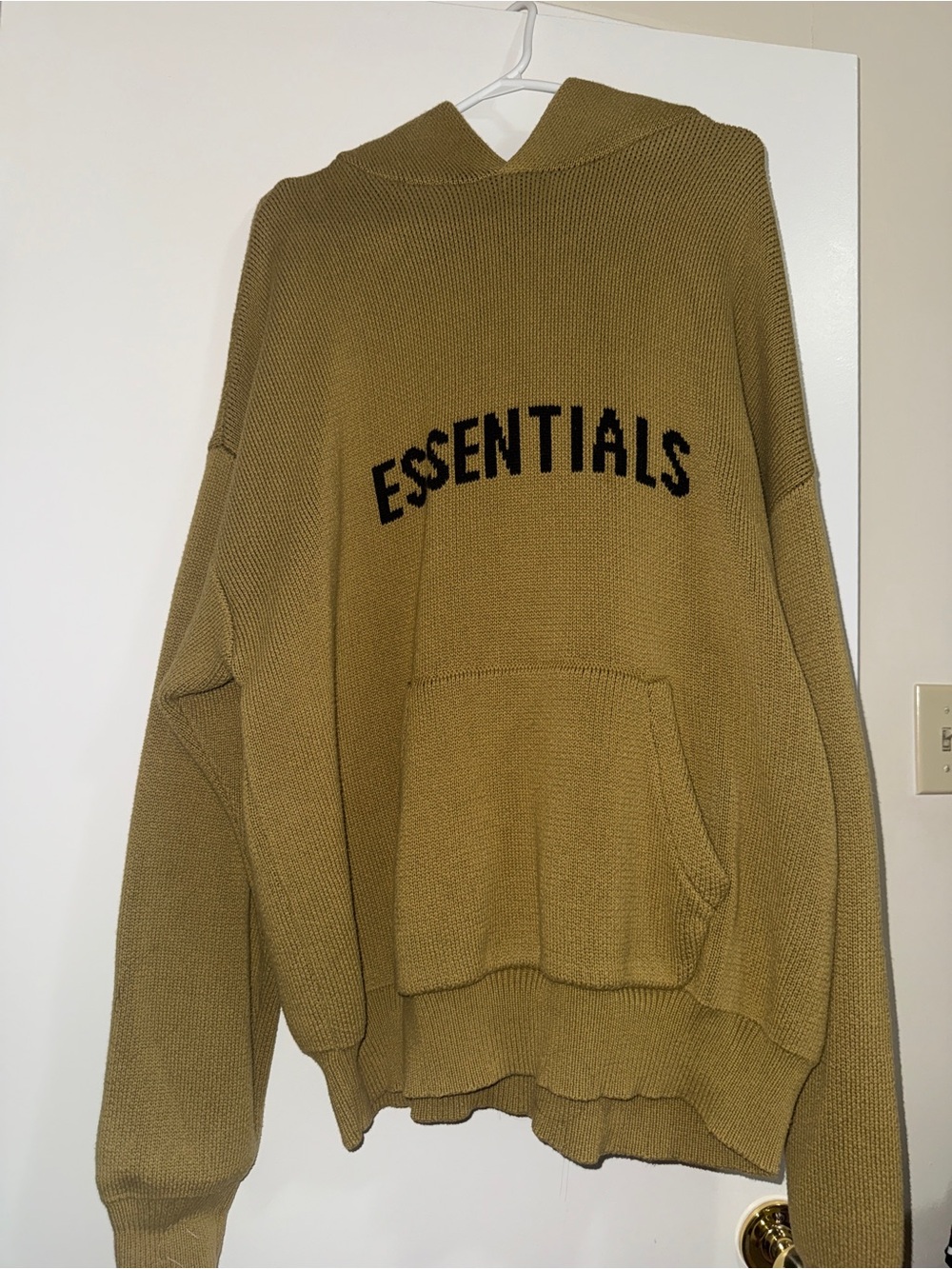 Essentials Oversized Knit Hoodie in Olive Green with Black Logo